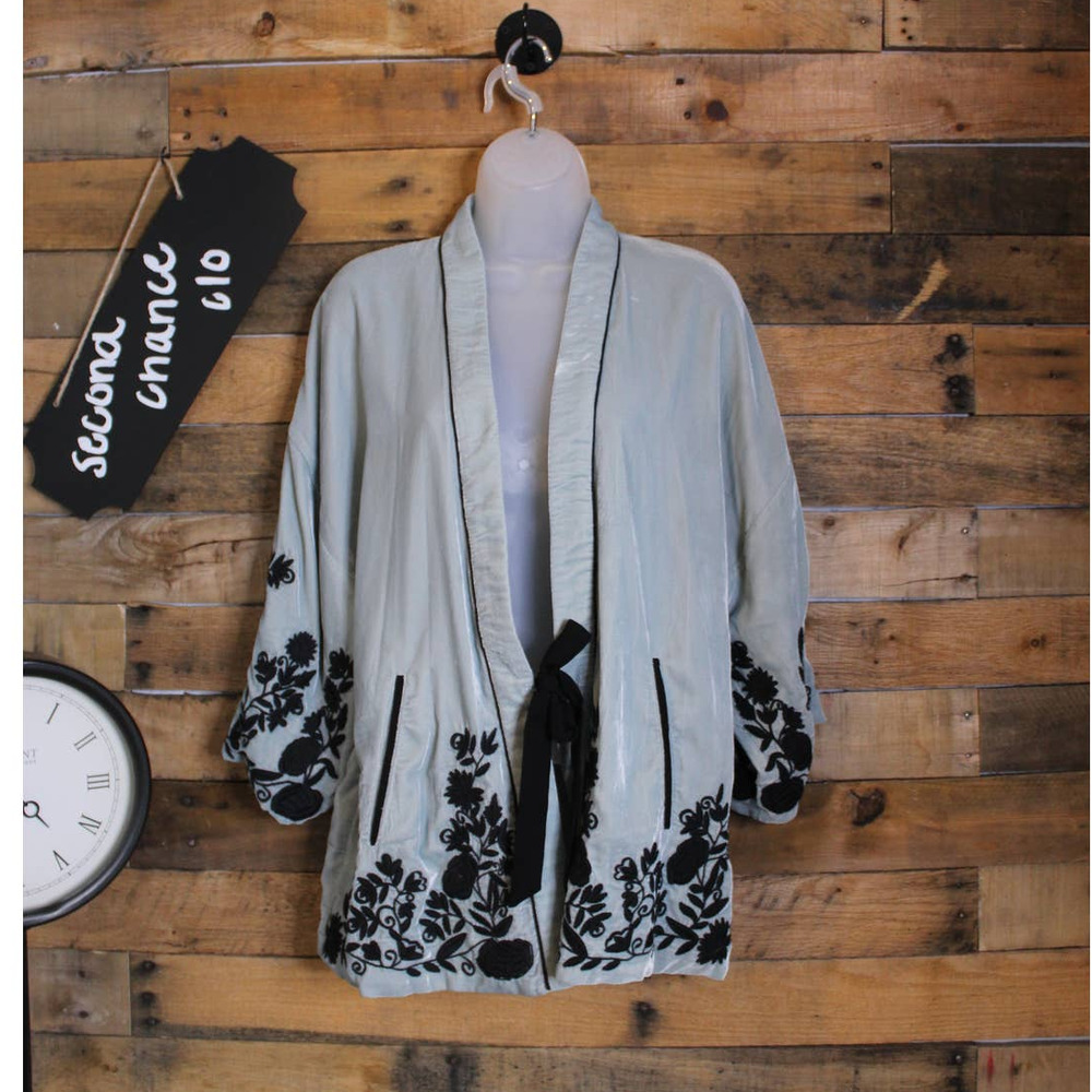 Zara TRF_Outerwear women's mint green boho smoking jacket size medium